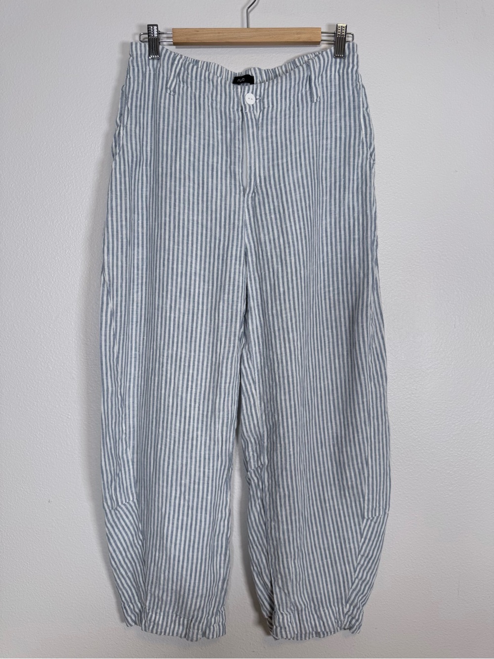 Ruti Uptown linen pinstripe Loose Barrel Leg Pants size 12 - Picture 3 of 10